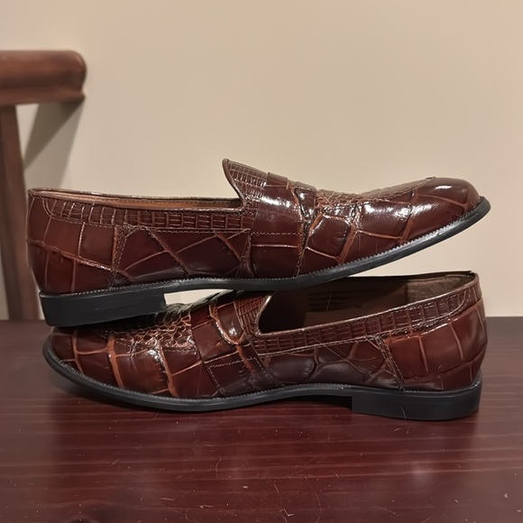 Stacy Adams brown, genuine, snake skin and leather slip on loafer style shoes 8 - Picture 8 of 12